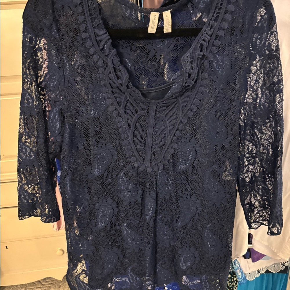 Madison Navy Lace Blouse